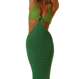 Green Crochet Cutout Halter Dress Size Small